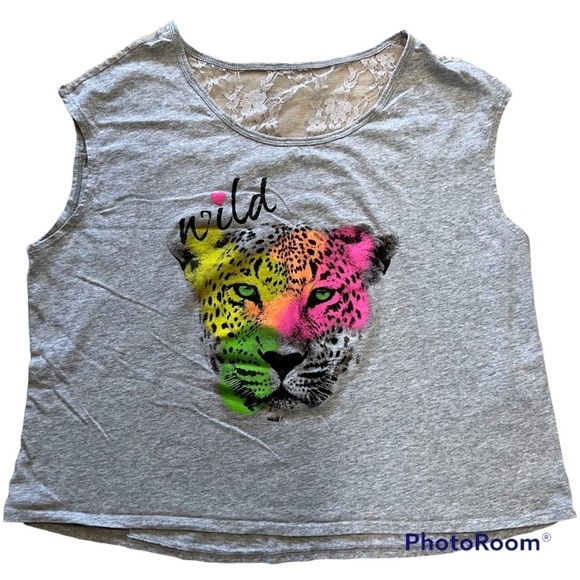 GRAY muscle tank top with colorful neon Leopard, XXL, “wild”spell out with heart - Picture 1 of 10